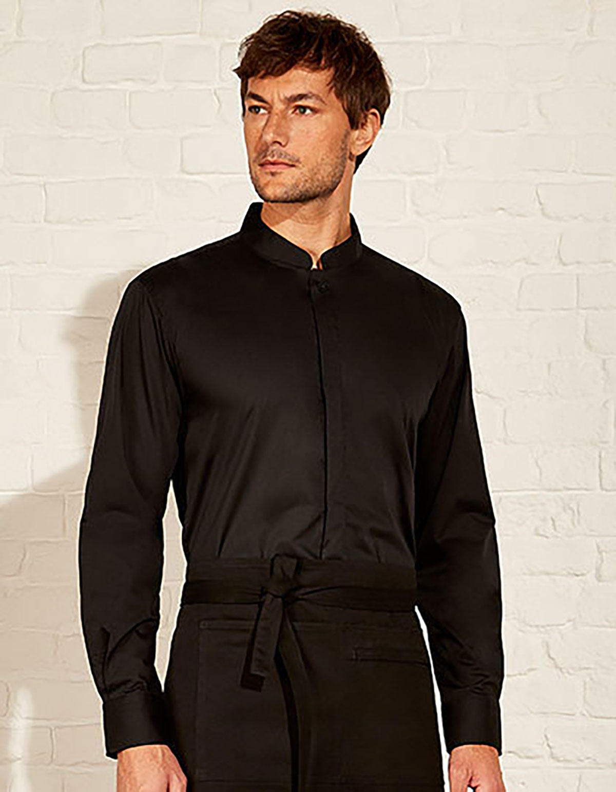 KK123-Model Men´s Tailored Fit Mandarin Collar Shirt Long Sleeve Bargear KK123