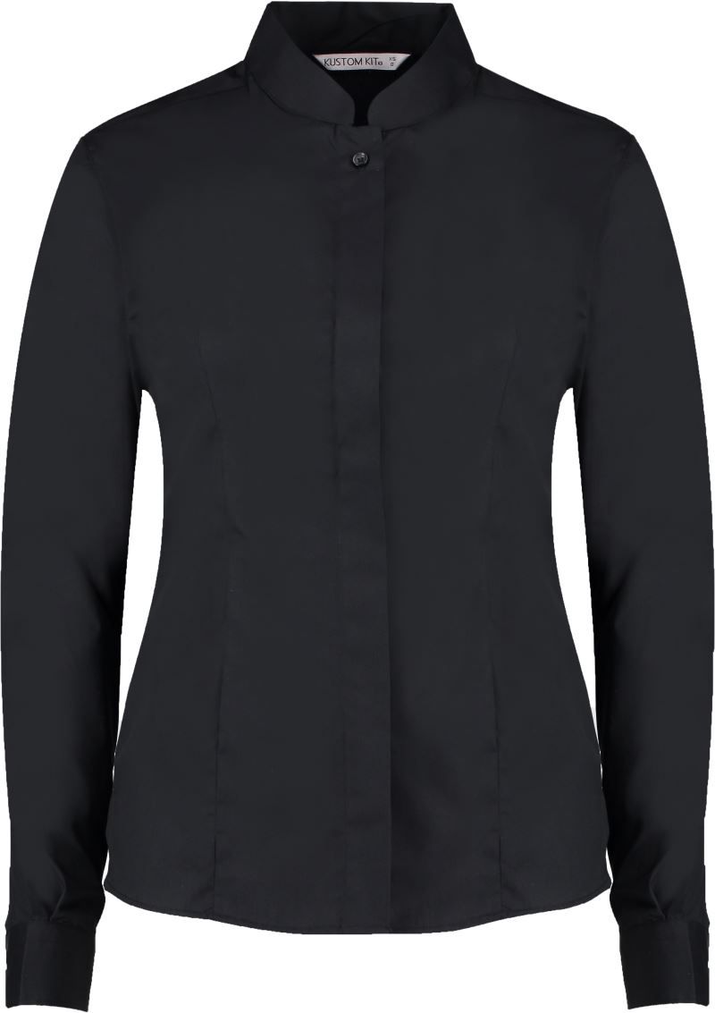 Popeline Bluse mit Maokragen langarm Kustom Kit KK261