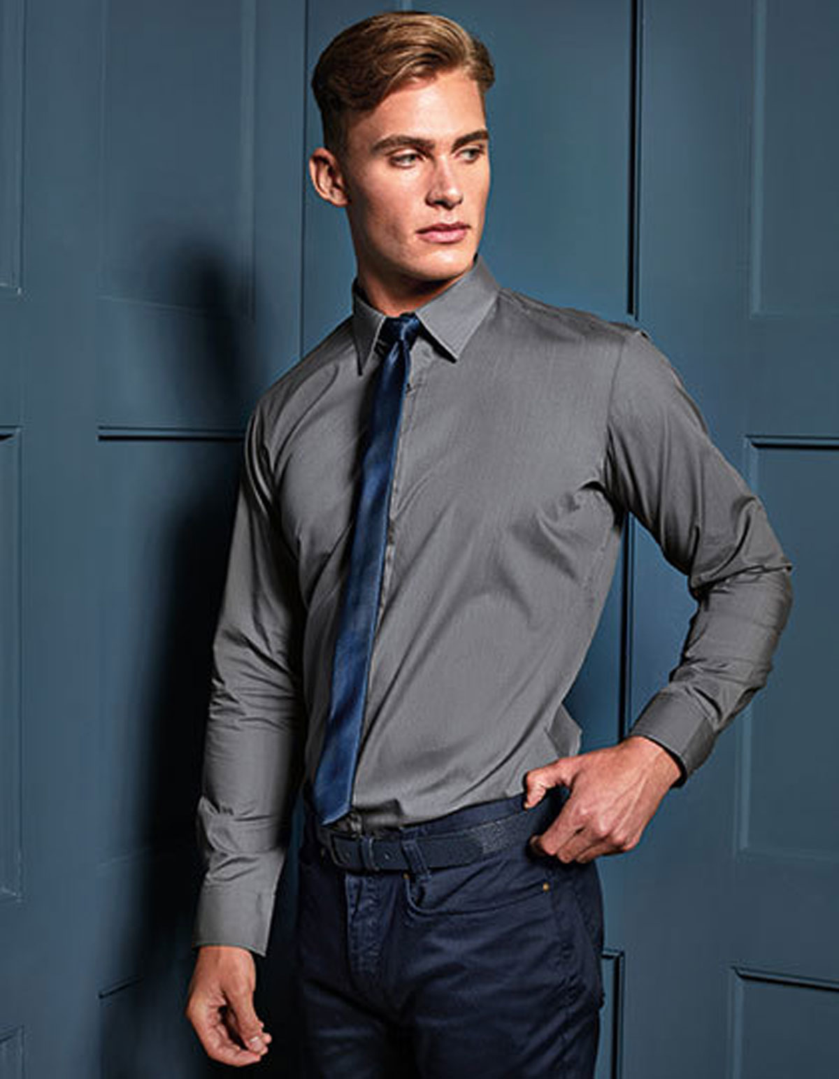 Men's Long Sleeve Fitted Poplin Shirt Premier PR204