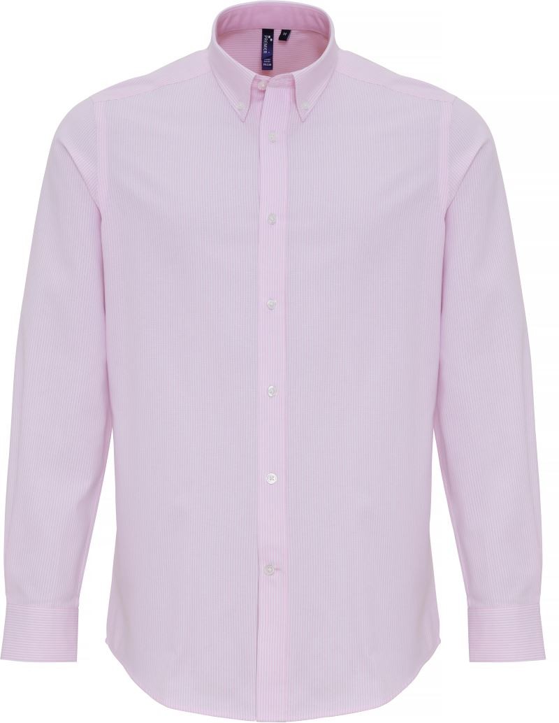 PR238-white-pink Men’s Cotton Rich Oxford Stripes Shirt Premier PR238