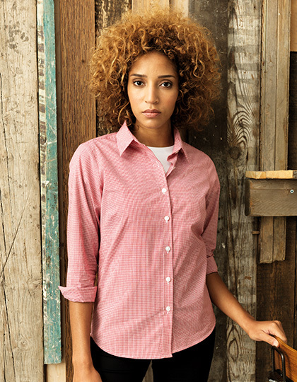 PR320-foto Ladies Micro-Check Long Sleeve Shirt Premier PR320