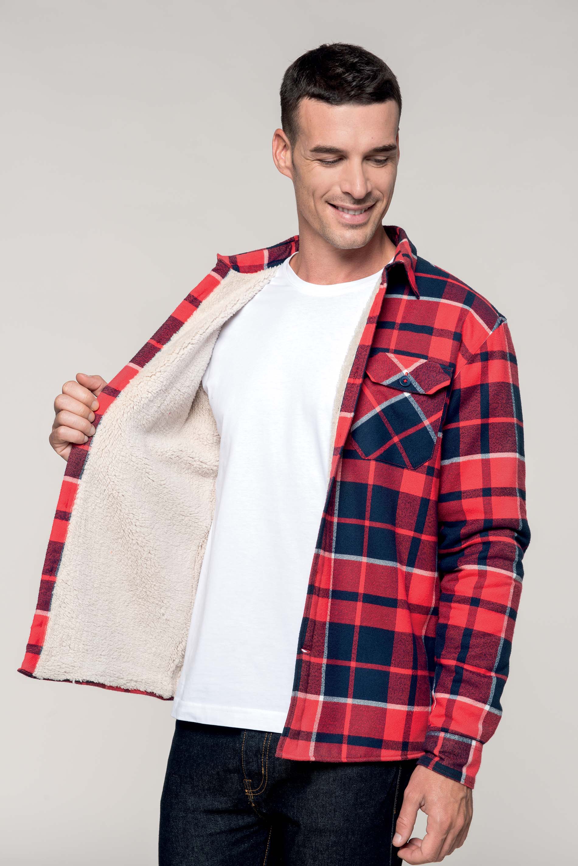 K579-foto1 Sherpa-lined checked overshirt Kariban K579