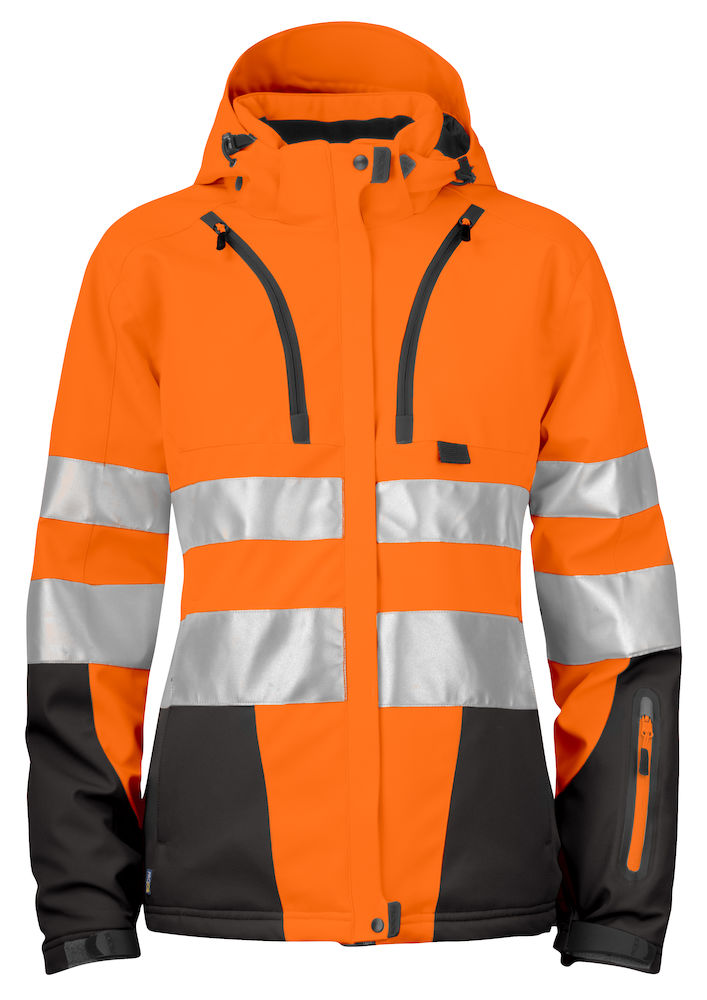 6424-1799-orange-schwarz ProJob 6424 Gefütterte Softshell Damenjacke EN ISO 20471