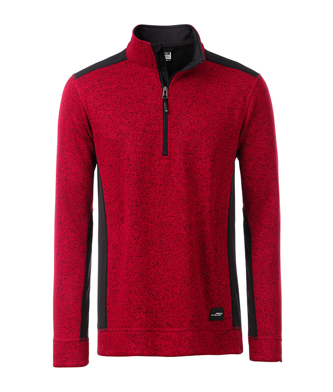 JN864-redmelange Men's Knitted Workwear Fleece Half-Zip JN864