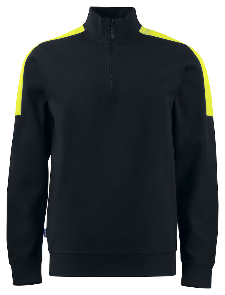 2128-black-yellow ProJob 2128 Sweatshirt Half Zip mit Kontraststreifen