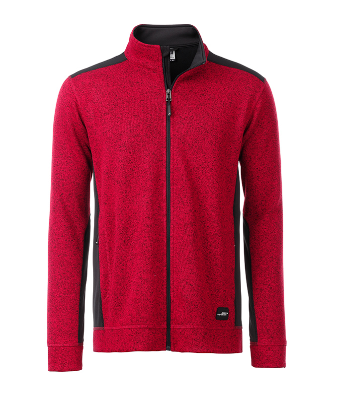 JN862-redmelange Men's Knitted Workwear Fleece Jacket James&Nicholson JN862