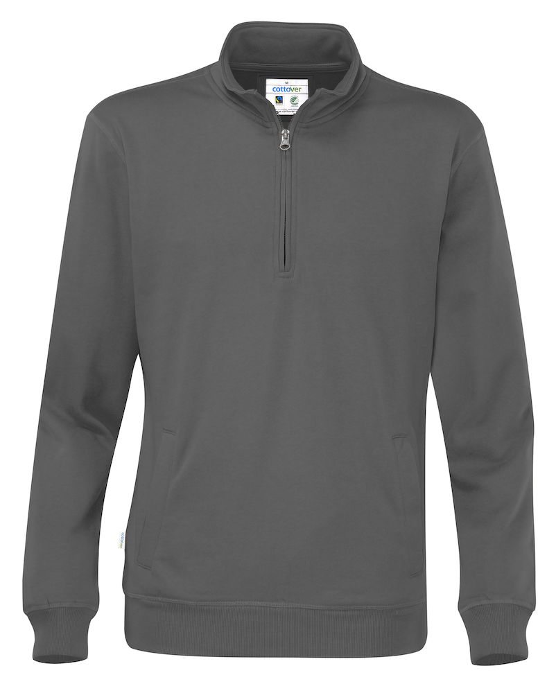 141012-980-charcoal Cottover 141012 Half Zip Unisex 100% Organic Baumwolle