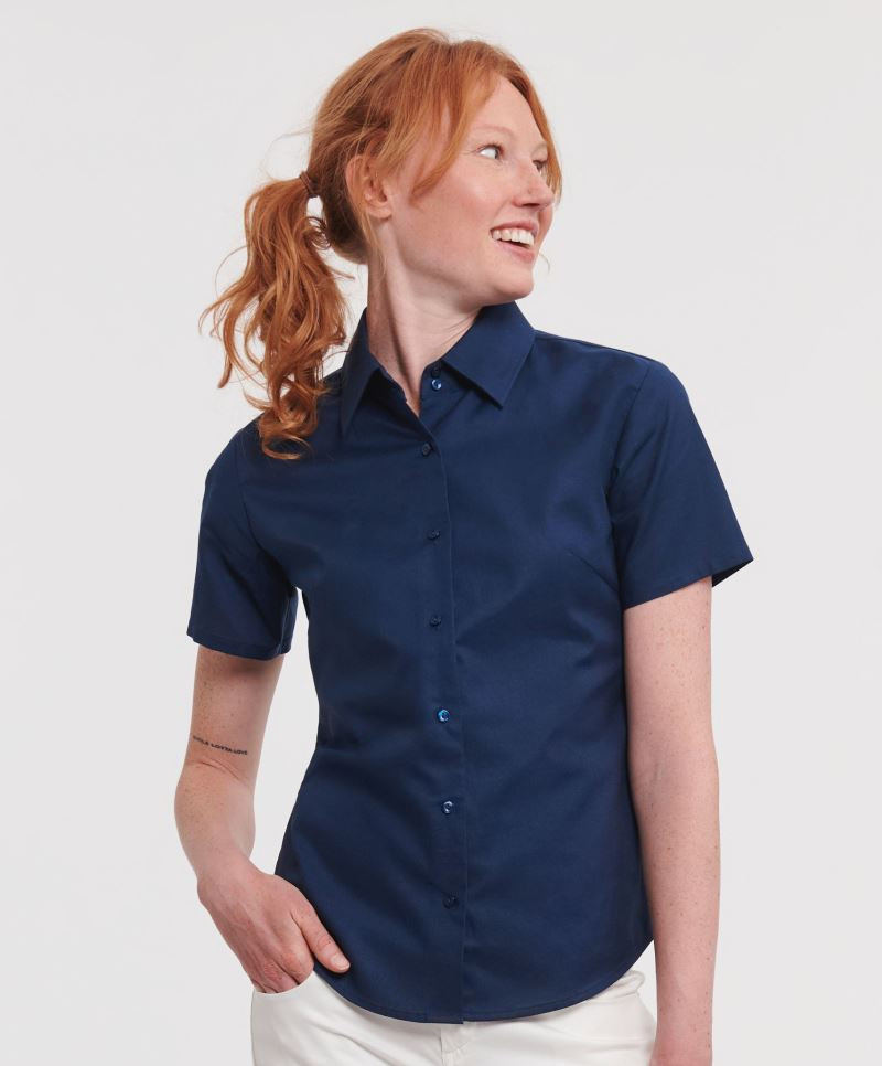 Russell 933F Oxford-Damenbluse kurzarm pflegeleicht Russell 933F Oxford-Damenbluse kurzarm pflegeleicht