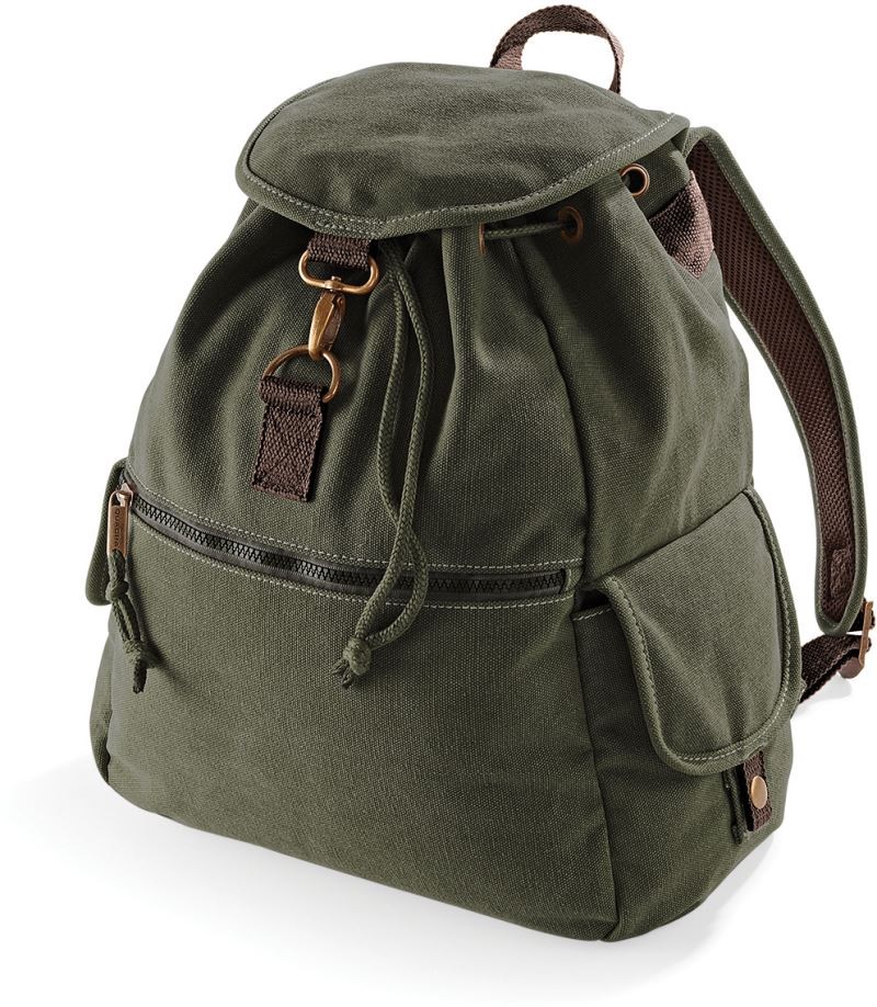 QD612-vintagemilitarygreen Vintage Canvas Backpack Quadra QD612