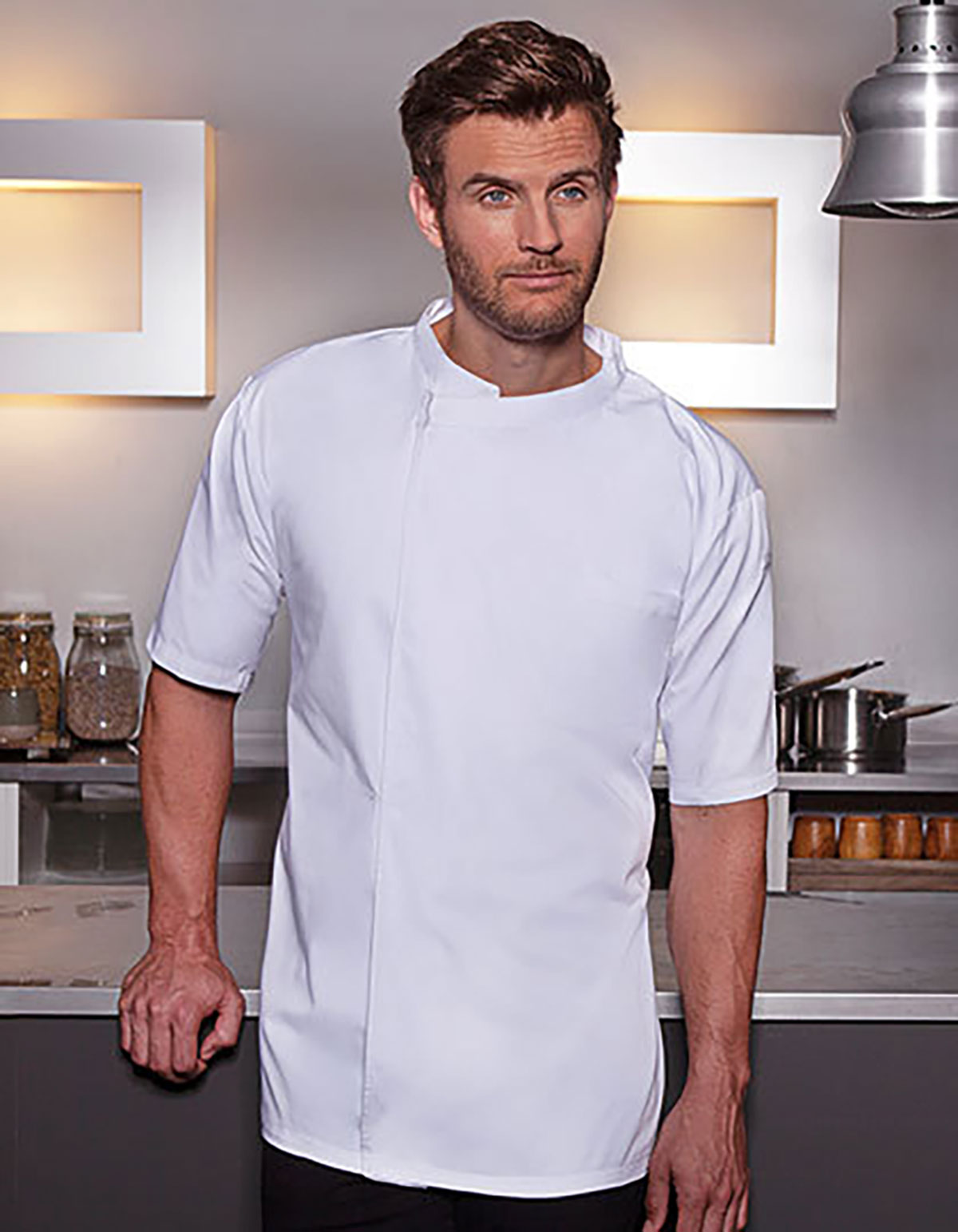 KY122-white Kurzarm Überwurf-Kochhemd Basic Karlowsky KY122